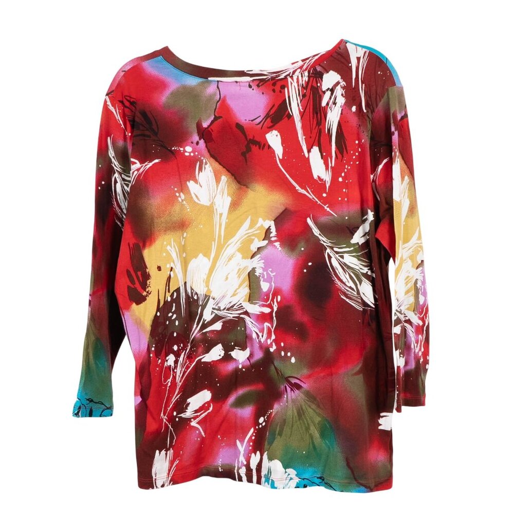 Boho Abstract Shirt XL Bright VNeck Red Yellow Stretch Fairy Festival Whimsy - Picture 6 of 6